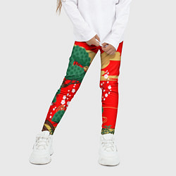 Леггинсы для девочки Японский пейзаж на красном, цвет: 3D-принт — фото 2