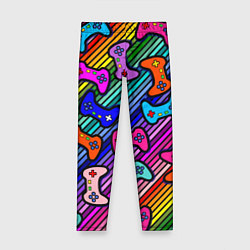 Леггинсы для девочки Многоцветные полоски с джойстиками, цвет: 3D-принт