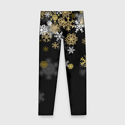 Леггинсы для девочки Золотые и белые снежинки, цвет: 3D-принт