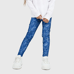 Леггинсы для девочки Женские лица на джинсовом синем, цвет: 3D-принт — фото 2