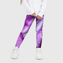 Леггинсы для девочки Рисунок текстуры белого и фиолетового мрамора, цвет: 3D-принт — фото 2