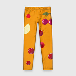 Леггинсы для девочки Ягоды и лимон, оранжевый фон, цвет: 3D-принт