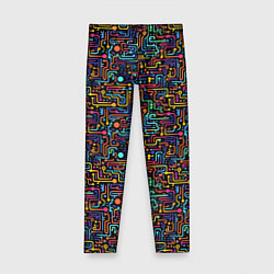Леггинсы для девочки Абстрактные разноцветные линии на черном фоне, цвет: 3D-принт