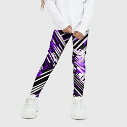 Леггинсы для девочки Киберпанк линии белые и фиолетовые, цвет: 3D-принт — фото 2
