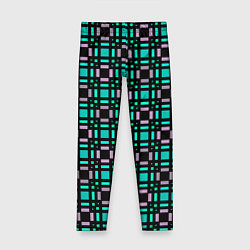 Детские легинсы Зелено-сиреневый с черный клетчатый узор