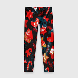 Леггинсы для девочки Рождественские узоры красные, цвет: 3D-принт