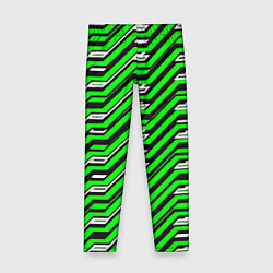 Леггинсы для девочки Чёрно-зелёный линейный узор киберпанк, цвет: 3D-принт