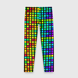 Леггинсы для девочки Разноцветные квадраты на чёрном фоне, цвет: 3D-принт