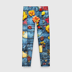 Леггинсы для девочки Подсолнухи на джинсах, цвет: 3D-принт