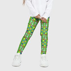 Леггинсы для девочки Паттерн с вертикальными гирляндами на зеленом, цвет: 3D-принт — фото 2