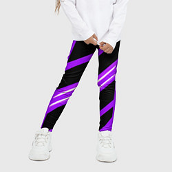 Леггинсы для девочки Чёрно-белые полосы на фиолетовом фоне, цвет: 3D-принт — фото 2