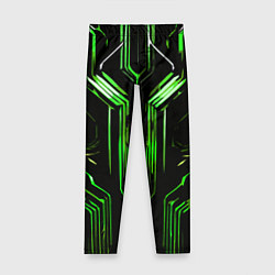 Леггинсы для девочки Green stripes on a black background, цвет: 3D-принт