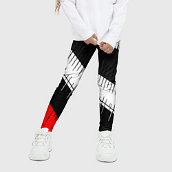 Леггинсы для девочки Диагональные чёрно-белые полосы на красном фоне, цвет: 3D-принт — фото 2