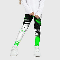 Леггинсы для девочки Диагональные зелёно-чёрные линии на белом фоне, цвет: 3D-принт — фото 2