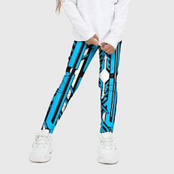 Леггинсы для девочки Чёрно-синие техно полосы на белом фоне, цвет: 3D-принт — фото 2