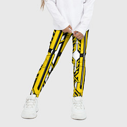 Леггинсы для девочки Чёрно-жёлтые техно полосы на белом фоне, цвет: 3D-принт — фото 2