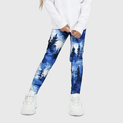 Леггинсы для девочки Силуэты деревьев и отражения - акварельный лесной, цвет: 3D-принт — фото 2