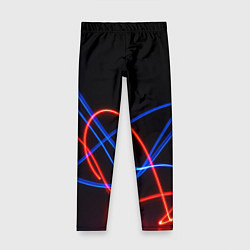 Детские легинсы Красно синие неоновые линии на черном фоне