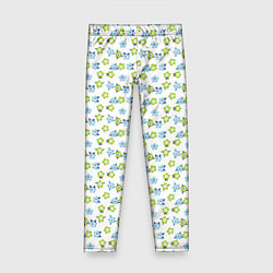 Леггинсы для девочки Мелкие синие цветы ретро на белом фоне, цвет: 3D-принт