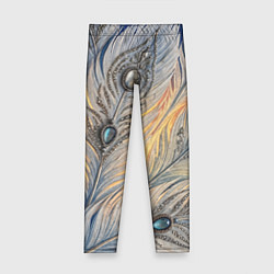 Леггинсы для девочки Синие перья с самоцветами, цвет: 3D-принт