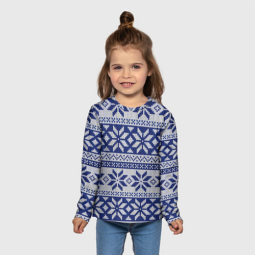 Детский лонгслив Синий свитер / 3D-принт – фото 5