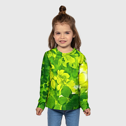 Детский лонгслив Зелёные листья / 3D-принт – фото 5