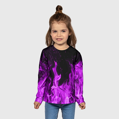 Детский лонгслив Фиолетовый огонь / 3D-принт – фото 5