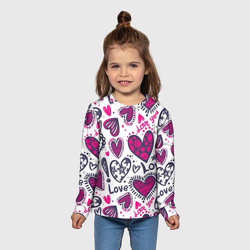 Детский лонгслив Love - pink hearts / 3D-принт – фото 5