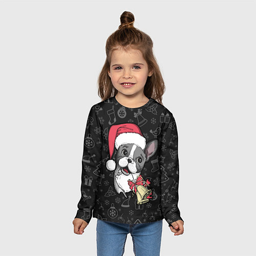 Детский лонгслив Merry Christmas - french bulldog / 3D-принт – фото 5