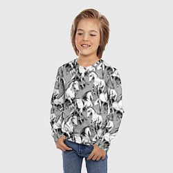 Лонгслив детский Белые лошади - паттерн, цвет: 3D-принт — фото 2