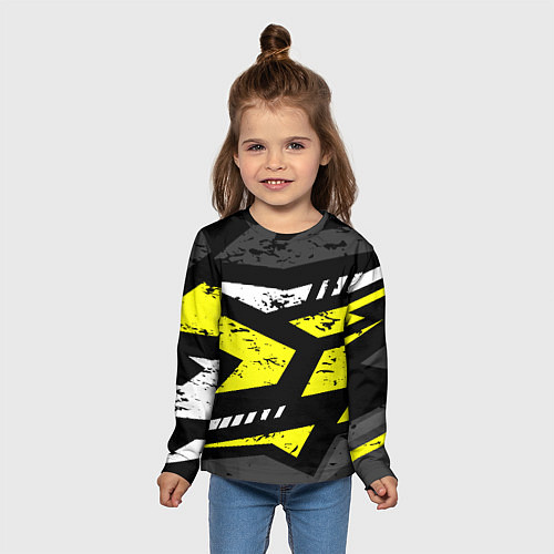 Детский лонгслив Black yellow abstract sport style / 3D-принт – фото 5