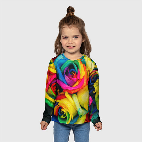 Детский лонгслив Разноцветные розы / 3D-принт – фото 5
