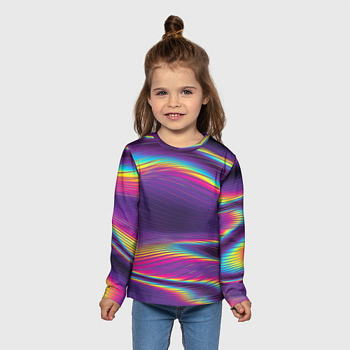 Детский лонгслив Разноцветные волнообразные / 3D-принт – фото 5