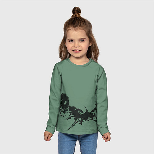 Детский лонгслив Черные кони / 3D-принт – фото 5