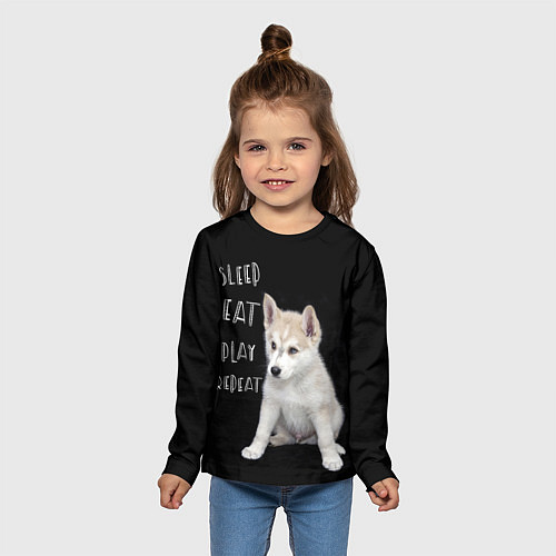 Детский лонгслив Sleep Eat Play Repeat Хаски щенок / 3D-принт – фото 5