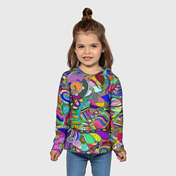Лонгслив детский Дудлы узор разноцветный хиппи, цвет: 3D-принт — фото 2