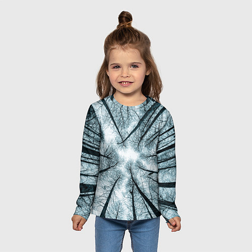 Детский лонгслив Деревья вид снизу мрачный / 3D-принт – фото 5