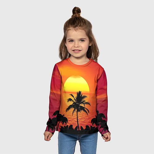 Детский лонгслив Пальмы на фоне моря / 3D-принт – фото 5