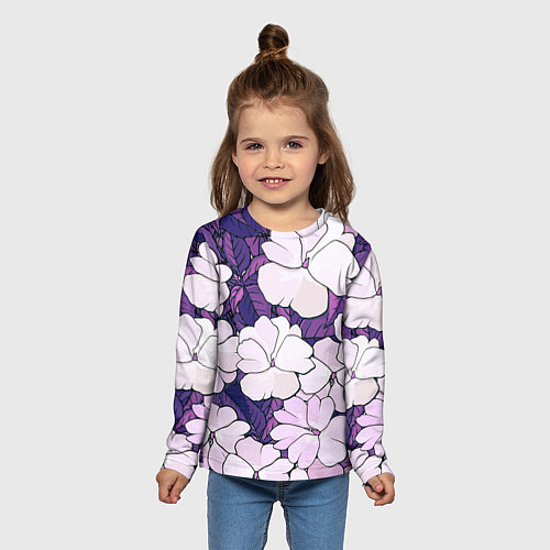 Детский лонгслив Фиолетовые цветы / 3D-принт – фото 5