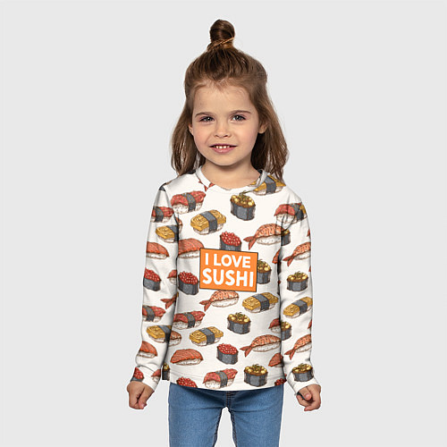 Детский лонгслив I love sushi Я люблю суши / 3D-принт – фото 5