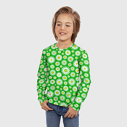 Лонгслив детский Ромашки на зелёном фоне, цвет: 3D-принт — фото 2