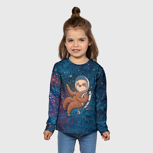 Детский лонгслив Милый ленивец в космосе / 3D-принт – фото 5