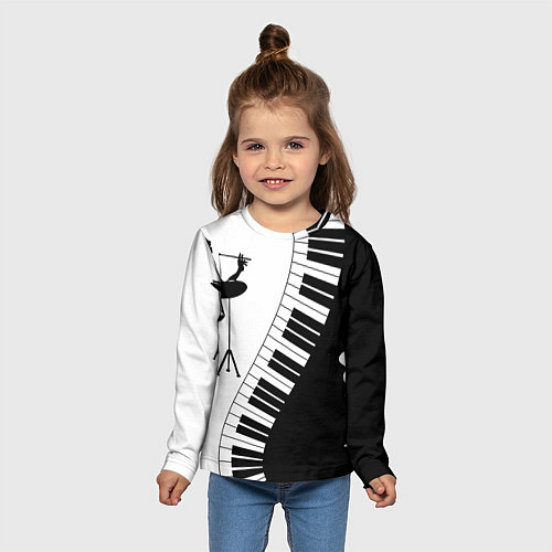 Детский лонгслив Черно Белое пианино / 3D-принт – фото 5