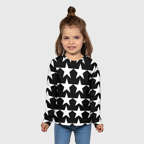 Детский лонгслив Белые звёзды на чёрном фоне / 3D-принт – фото 5