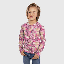Лонгслив детский Розовый тропический узор, цвет: 3D-принт — фото 2