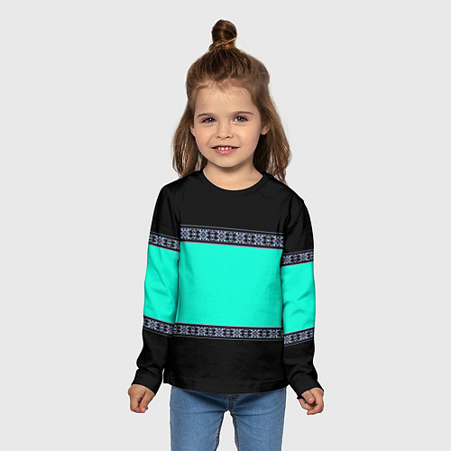 Детский лонгслив Черно-бирюзовый узор / 3D-принт – фото 5