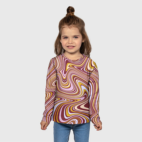 Детский лонгслив Красно-золотые разводы красок паттерн / 3D-принт – фото 5