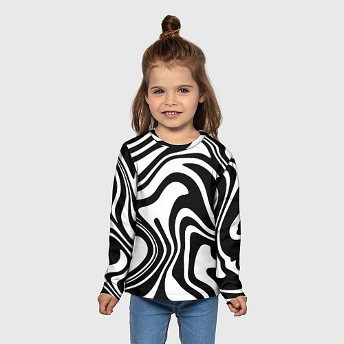 Детский лонгслив Черно-белые полосы Black and white stripes / 3D-принт – фото 5