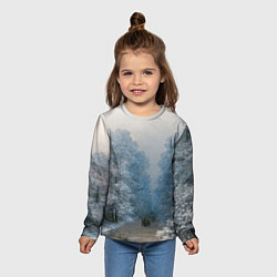 Лонгслив детский Зимний пейзаж картина маслом, цвет: 3D-принт — фото 2