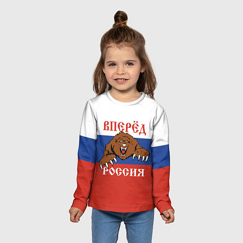 Детский лонгслив Вперёд Россия! медведь / 3D-принт – фото 5